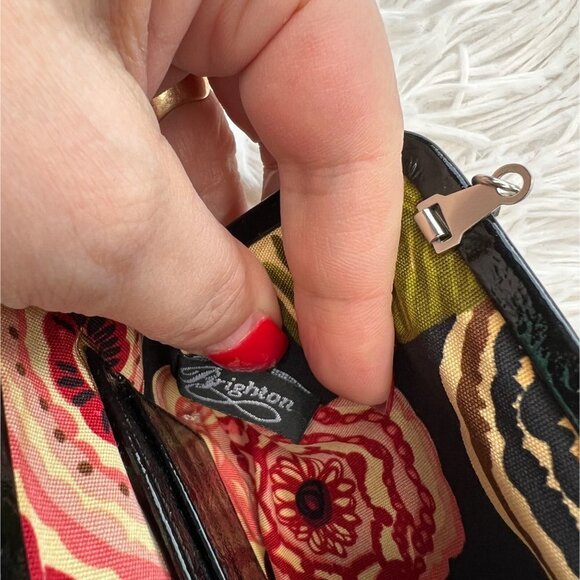 Brighton Rosalie Coin Purse Mini Crossbody Black Floral Flower Patent Leather - Picture 8 of 10